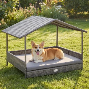 Wicker Dog House Elevated